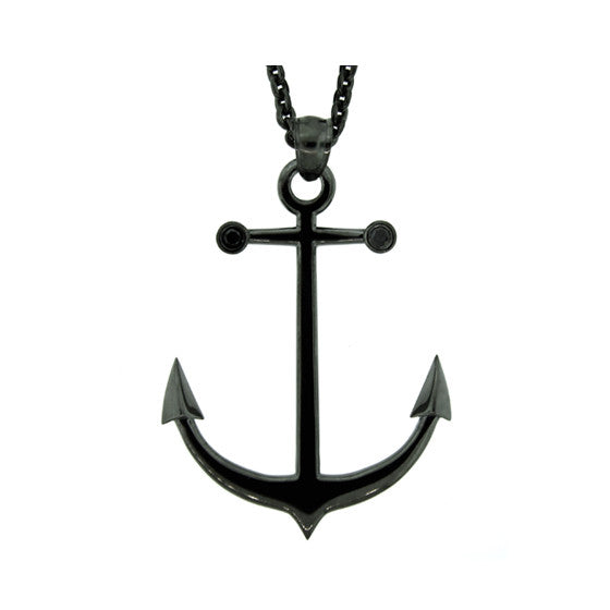 Blackened Silver Black Diamond Anchor Pendant Ancla for Men - Mander Jewelry