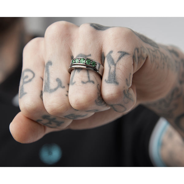 Blackened Silver Graduado Ring Emeralds - Mander Jewelry