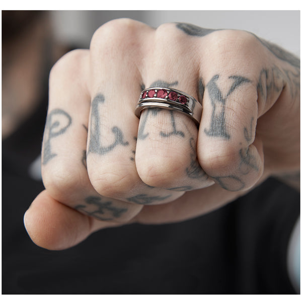 Blackened Silver Graduado Ring Ruby - Mander Jewelry