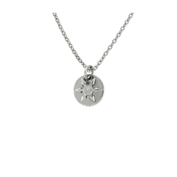 14k White Gold Diamond Pendant Necklace Ninja Star - Mander Jewelry