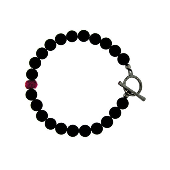 Matte Onyx Ruby 10mm Spirit Bead Bracelet Silver Ruby - Mander Jewelry