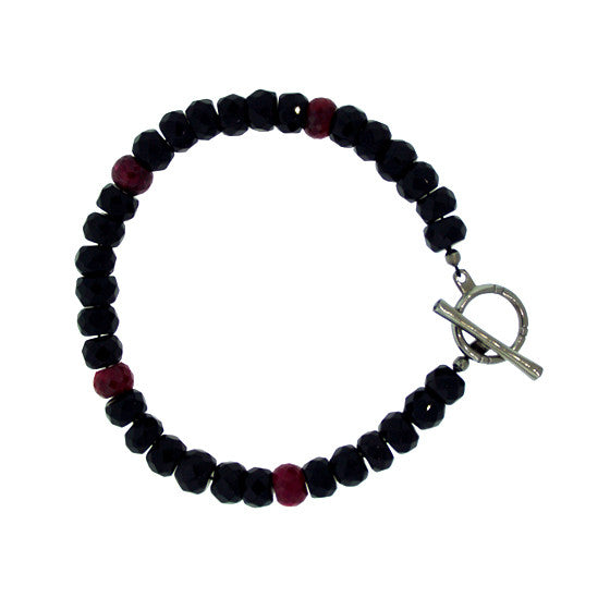 Black Onyx Ruby 10mm Spirit Bead Bracelet Silver Black Diamonds - Mander Jewelry
