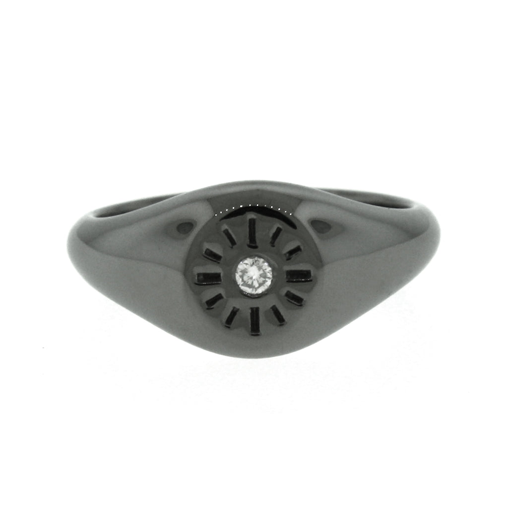 Blackened 14k White Gold Diamond Timeless Signet Ring - Mander Jewelry