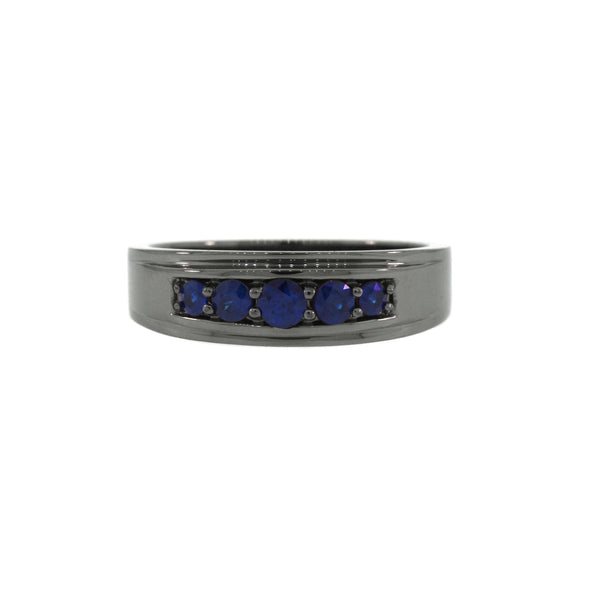 Blackened Silver Graduado Ring Blue Sapphires - Mander Jewelry
