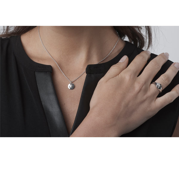 14k White Gold Diamond Pendant Necklace Ninja Star - Mander Jewelry
