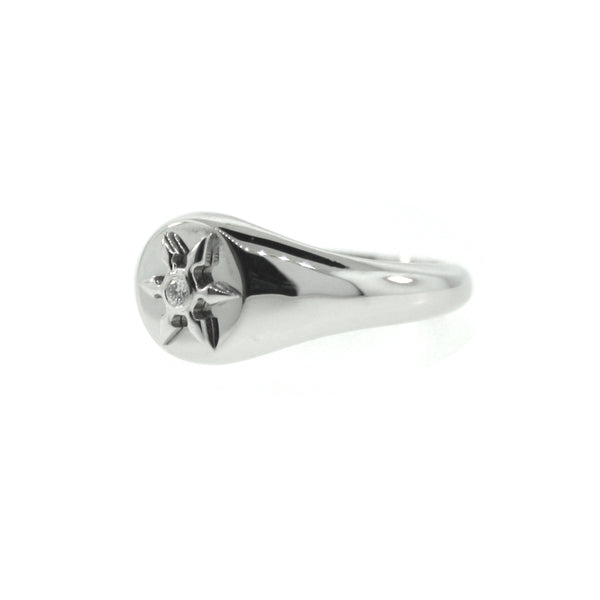 14k White Gold Ninja Star Diamond Signet Ring for Women - Mander Jewelry