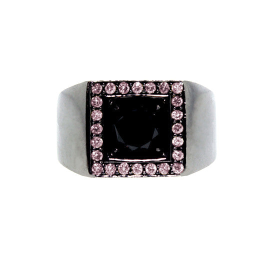 Blackened 18k Gold Black Diamond and Pink Diamond Jefe Ring - Mander Jewelry