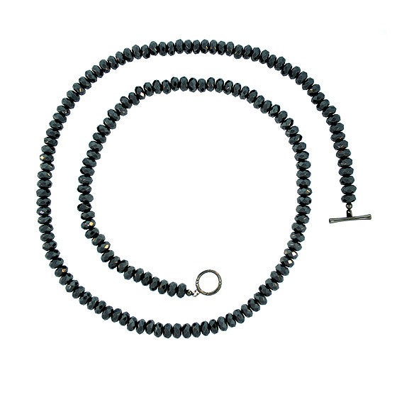 Hematite 10mm Spirit Bead Necklace Silver Black Diamonds - Mander Jewelry