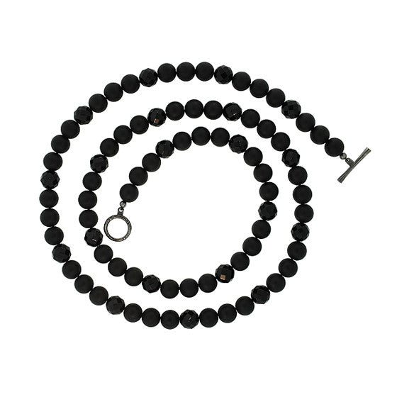 Black Onyx Necklace 10mm Spirit Bead Silver Black Diamonds - Mander Jewelry