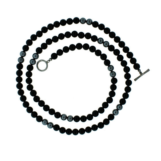 Black Onyx Hematite 8mm Spirit Bead Necklace Silver Black Diamonds - Mander Jewelry