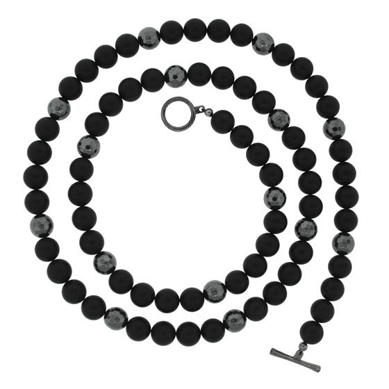 Black Onyx Hematite 10mm Spirit Bead Necklace Silver Black Diamond - Mander Jewelry